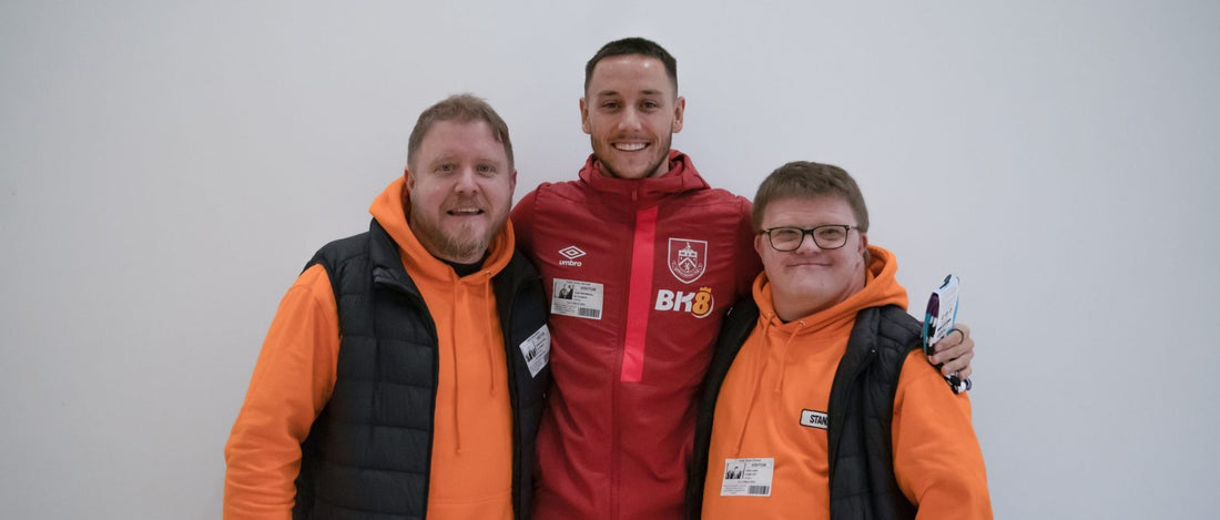 Burnley FC Josh Brownhill with Stand Out Socks Cofounders Ross & Christian Laing