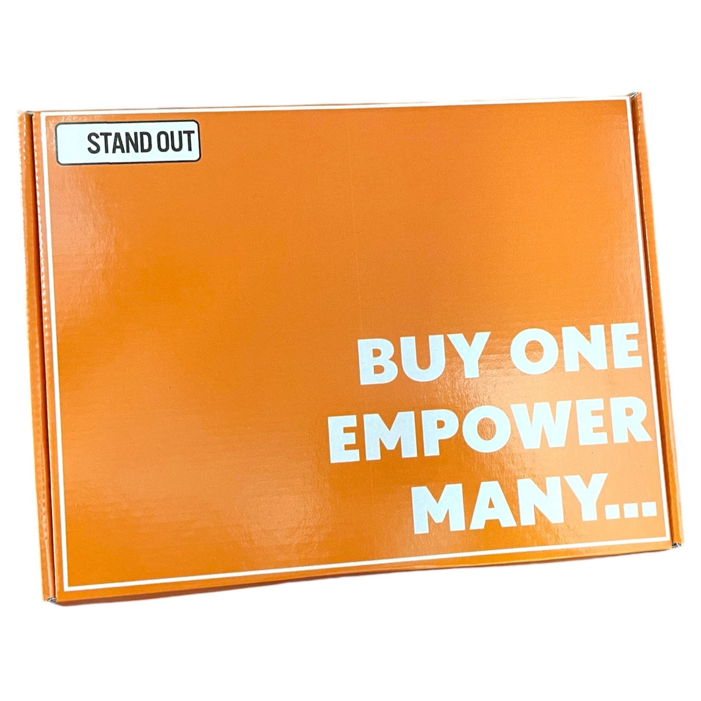Stand Out Socks orange box with the words Buy One Empower Many