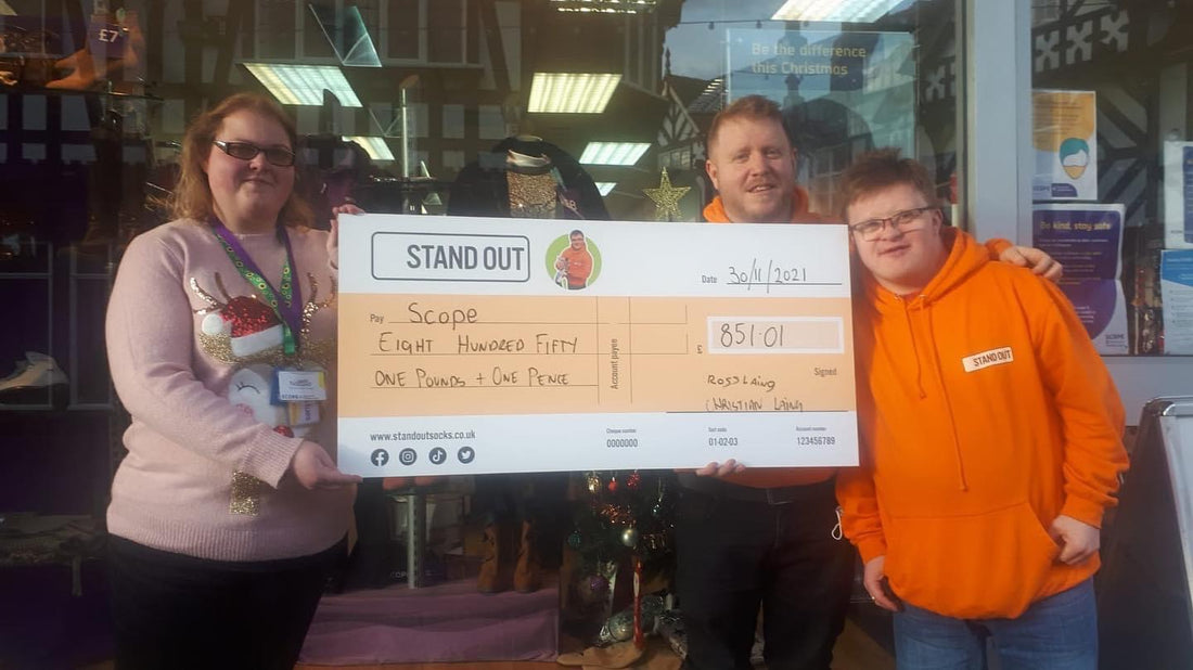 Stand out socks charity donation to scope 