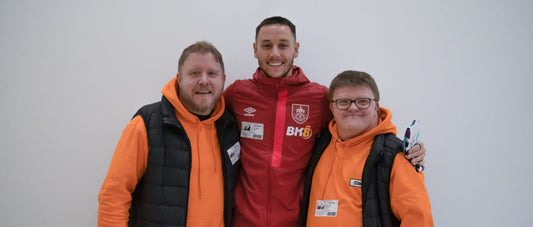 Burnley FC Josh Brownhill with Stand Out Socks Cofounders Ross & Christian Laing