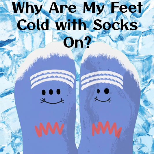 Frosty discomfort: A visual metaphor for 'Why Are My Feet Cold with Socks On?' Cold feet with socks against an icy background, exploring solutions for cozy warmth