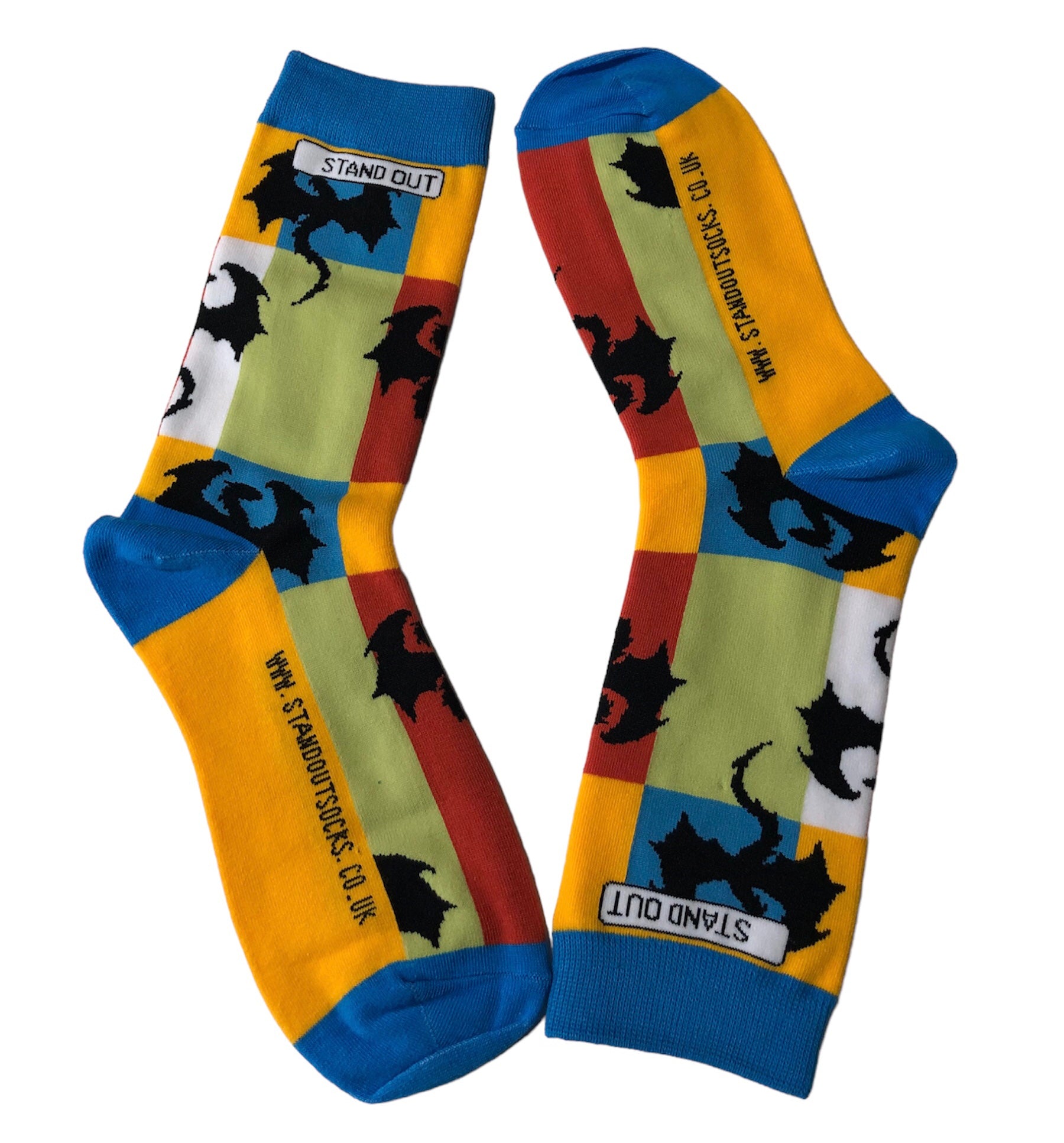 A close up of a pair of funky Dragons Den P:attern Socks