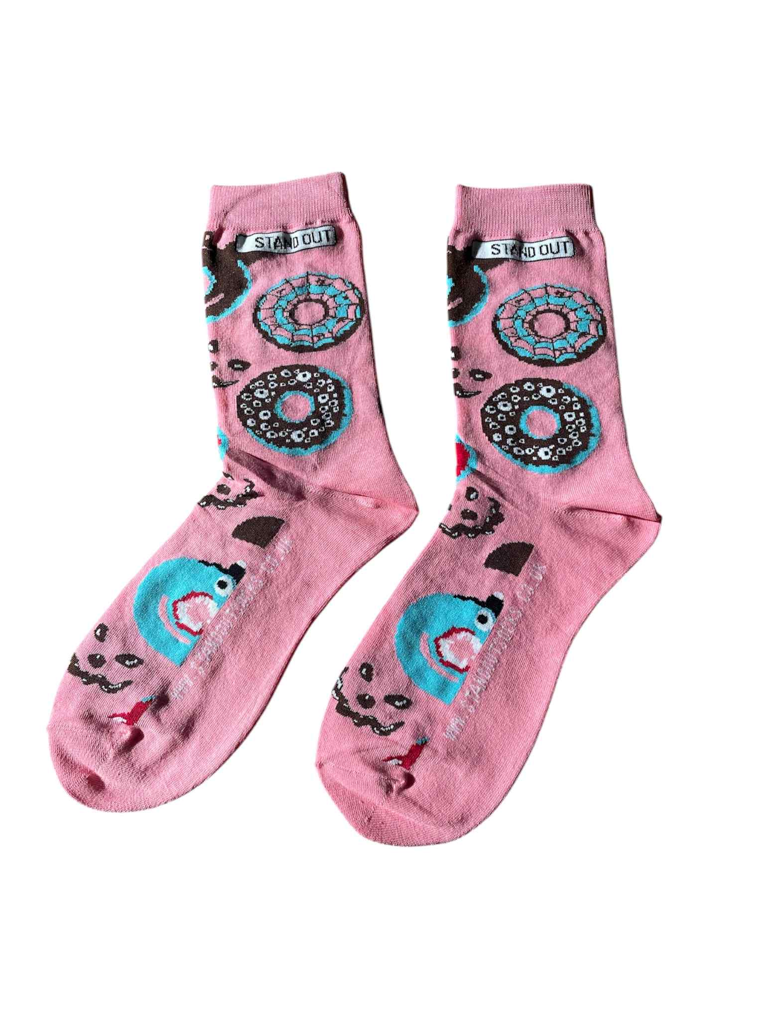 Pink Socks with Vampire Donut Print