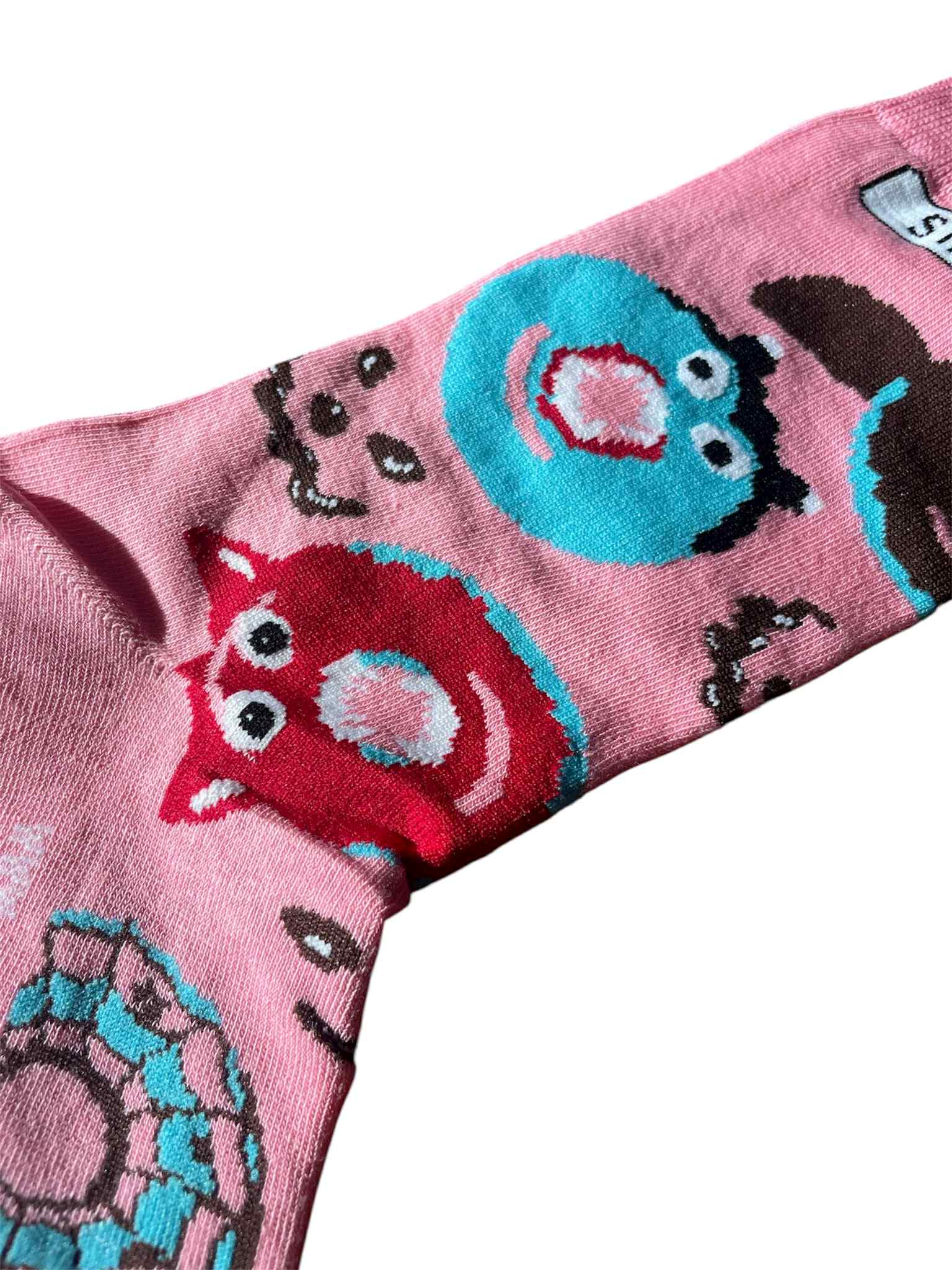 Stand Out Pink Halloween Socks With Vampire Donut and creepy faces print