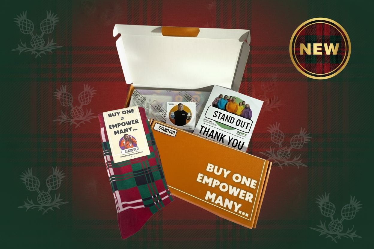 Product packaging with promotional text on a red and green background