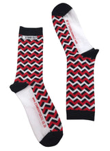 Load image into Gallery viewer, stand out socks uk red and white devils zig zag sock design crazy socks fun socks
