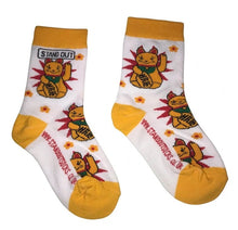 Load image into Gallery viewer, stand out socks kids lucky cat socks - available in sizes 3-4 years &amp; 5-7 years
