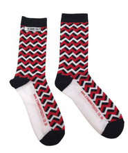 Load image into Gallery viewer, stand out socks uk red and white devils zig zag sock design crazy socks fun socks
