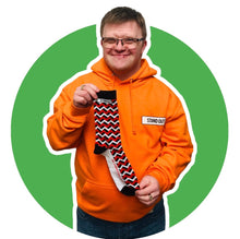 Load image into Gallery viewer, stand out socks uk red and white devils zig zag sock design crazy socks fun socks
